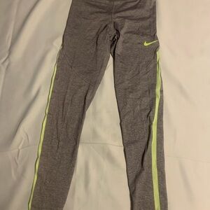 Nike Women’s Grey Leggings with Neon Yellow Accent